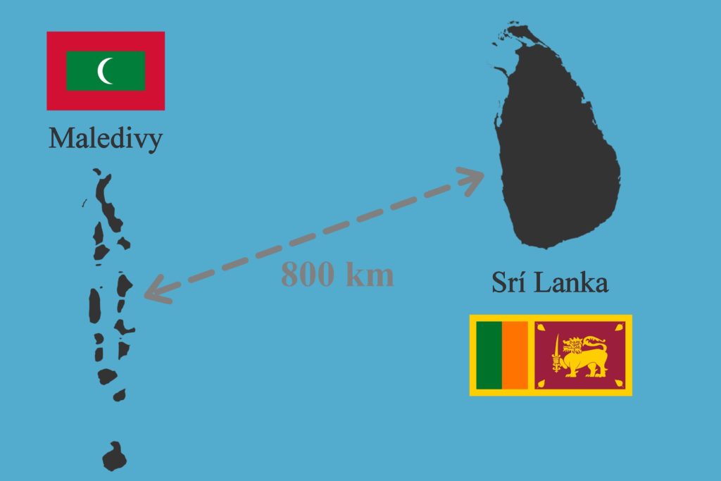 Mapa Maledivy Srí Lanka