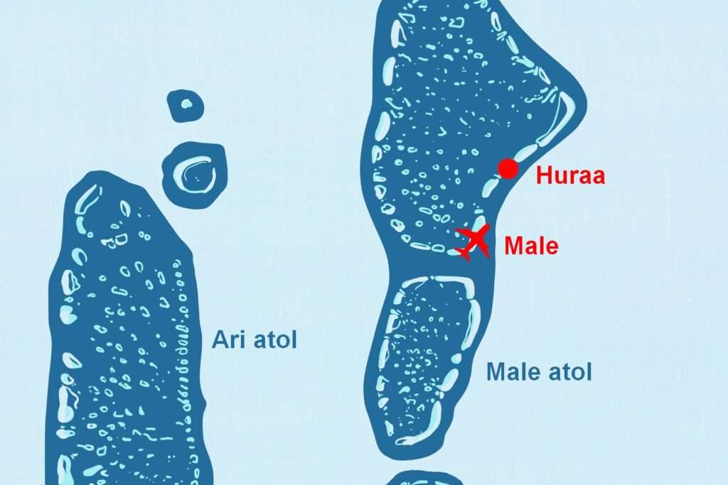 mapa ostrova Huraa Maledivy