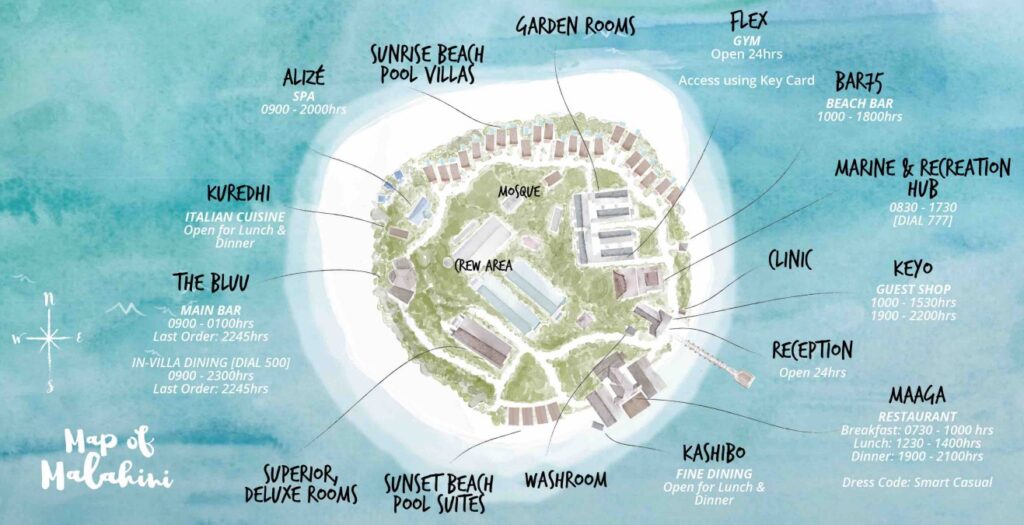 mapa resortu Malahini Kuda Bandos