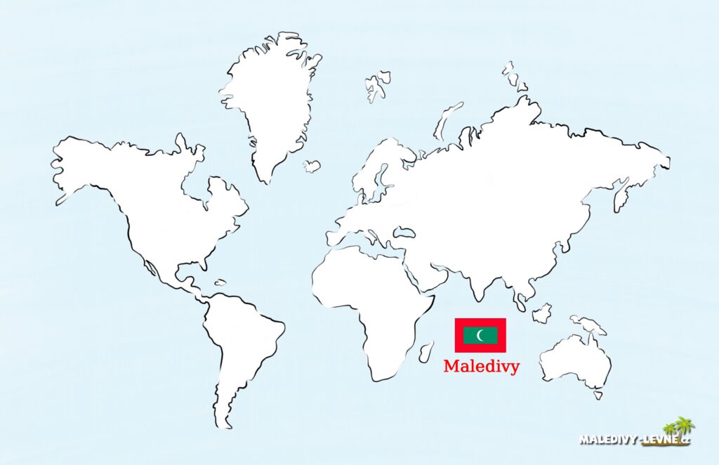 mapa světa s vyznačením polohy Malediv