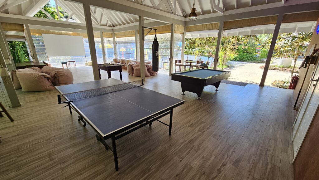 hrací zóna - ping pong, kulečník a boxovací pytel